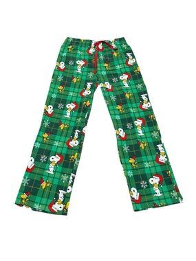 Peanuts Snoopy Christmas Plaid Pajama Pants Green Holiday Lounge